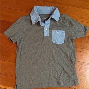 Vineyard Vines Gray Polo with Light Blue Chambray Collar